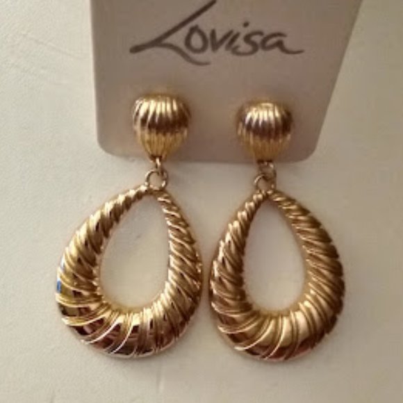 LOVISA 1980's Inspired Gold Ribbed Texture Pear Shape Drop Earrings**NEW! - Picture 3 of 3